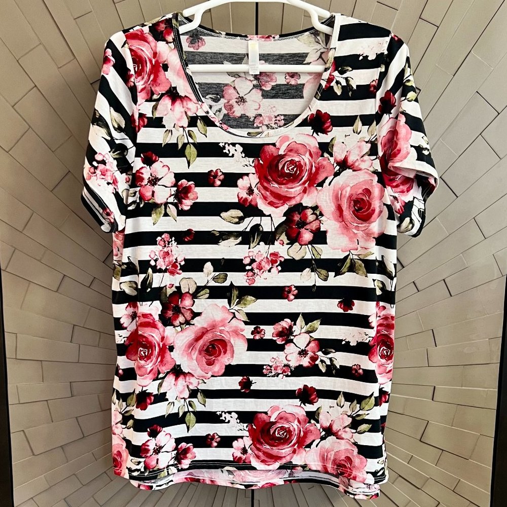 LuLaRoe Classic T Top Tee T-Shirt Floral Stripe Print 3X